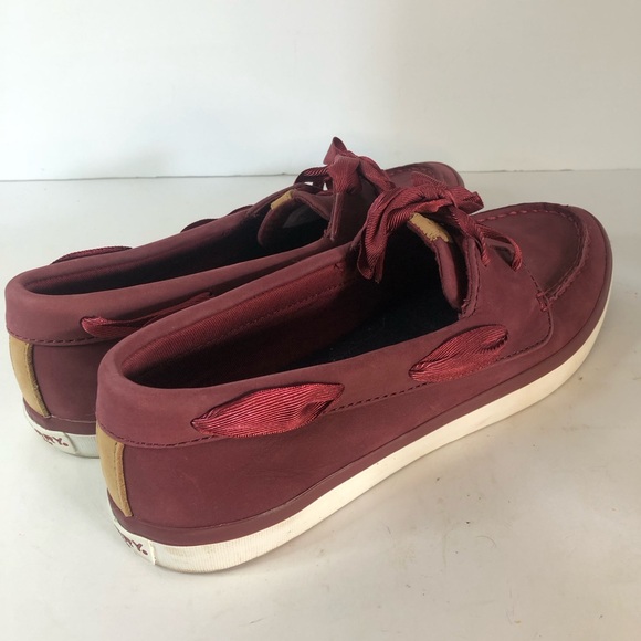 Sperry Women’s Top Sider Burgundy Leather Boat Shoes Size 8. Ribbon Laces - Picture 7 of 10